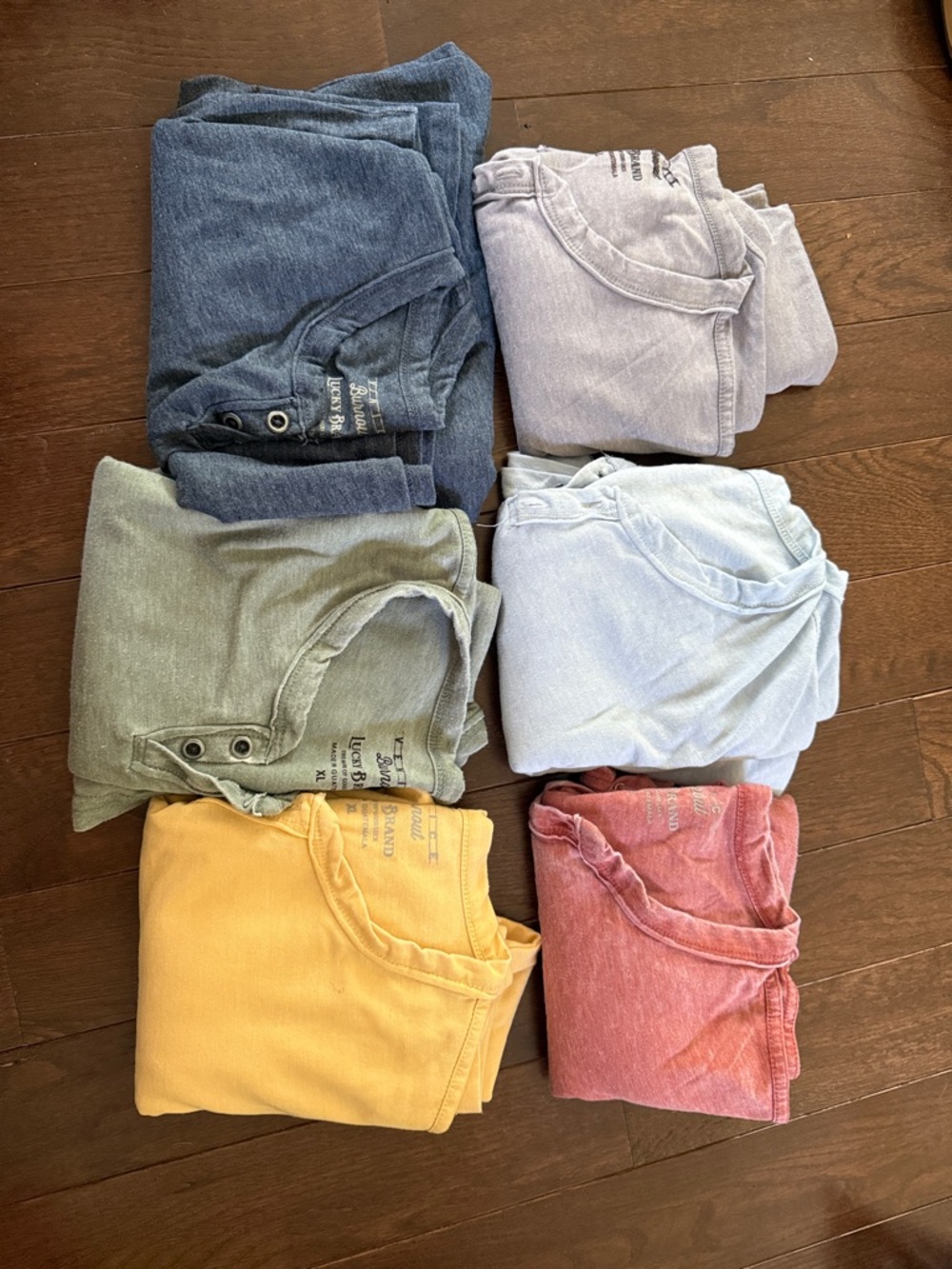 Lucky Brand Pastel Henley Tee Bundle - Pink, Gray, Yellow, Green, Blue,